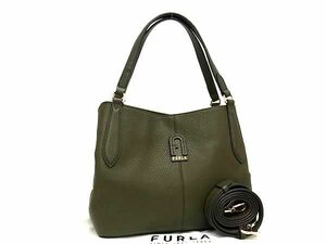 1円 ■極美品■ FURLA フルラ ダフネ レザー 2WAY ハンドバッグ トート ショルダー 斜め掛け 肩掛けかばん レディース カーキ系 FA7370