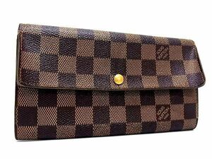 1円 LOUIS VUITTON ルイヴィトン N61726 ダミエ ポルトフォイユ サラ 二つ折り 長財布 ウォレット レディース ブラウン系 BG8798