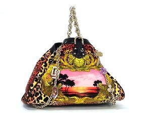 1円 VERSACE ヴェルサーチ H&M コラボ コットン×パテントレザー チェーン ワンハンドルバッグ レディース マルチカラー BI2218