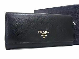 1円 ■美品■ PRADA プラダ サフィアーノレザー 二つ折り 長財布 ウォレット 札入れ 小銭入れ レディース ブラック系 FA8084