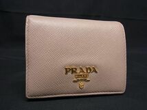 1円 PRADA プラダ サフィアーノレザー 二つ折り 財布 ウォレット 小銭入れ 札入れ レディース ベージュ系 FA8053_画像1