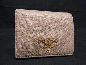 1円 PRADA プラダ サフィアーノレザー 二つ折り 財布 ウォレット 小銭入れ 札入れ レディース ベージュ系 FA8053