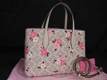 1円 ■極美品■ kate spade ケイトスペード K6605 レザー 花柄 ポーチ付き 2WAY クロスボディ ハンドバッグ ショルダー グレー系 AZ2428_画像1