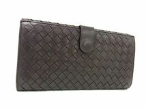 1円 BOTTEGA VENETA ボッテガヴェネタ イントレチャート レザー 二つ折り 長財布 ウォレット 札入れ 小銭入れ ブラウン系 AX6734_画像1