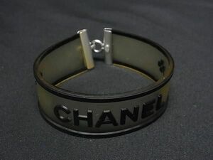 1円 CHANEL シャネル ロゴ 01P ブレスレット バングル アクセサリー レディース メンズ クリア×ブラック系 AW9975