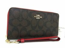 1円 ■新品■未使用■ COACH コーチ C4452 シグネチャー PVC ラウンドファスナー 長財布 ウォレット ブラウン系×レッド系 AX6732_画像1