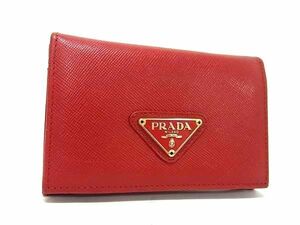 1円 ■美品■ PRADA プラダ サフィアーノレザー カードケース カード入れ パスケース 名刺入れ レディース メンズ レッド系 AX6673