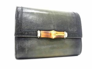 1円 GUCCI グッチ 257017 2778 バンブー レザー 三つ折り 財布 ウォレット 小銭入れ 札入れ メンズ カーキ系 AX6769