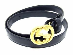 1 jpy # beautiful goods # GUCCI Gucci 036.519.09 leather belt declared size 70-28 lady's men's black group BK1695