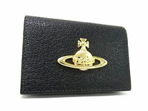 1円 ■極美品■ Vivienne Westwood ヴィヴィアンウエストウッド オーブ レザー カードケース カード入れ 名刺入れ ブラック系 AX6682_画像1