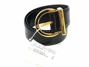 1円 ■極美品■ Salvatore Ferragamo フェラガモ 3105 ガンチーニ レザー ゴールド金具 ベルト 表記サイズ 70 ブラック系 AY3161