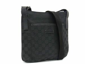 1円 GUCCI グッチ 122793 GGキャンバス×レザー ショルダーバッグ 斜め掛け レディース メンズ ブラック系 FB0720