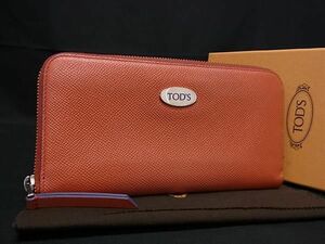 1円 ■極美品■ TODS トッズ レザー ラウンドファスナー 長財布 ウォレット 札入れ 小銭入れ カード入れ レディース オレンジ系 AX6692