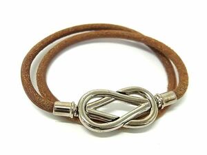 1 jpy # beautiful goods # HERMES Hermes atame leather silver metal fittings 2 ream bracele accessory lady's brown group FA6621