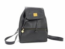 1円 ■美品■ MCM エムシーエム レザー 巾着型 リュックサック バッグパック レディース ブラック系 BL0579_画像1