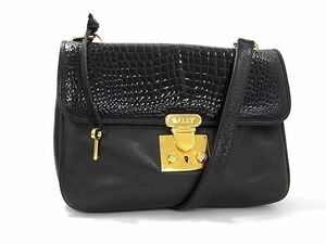 1 иен # прекрасный товар # BALLY Bally кожа × крокодил Cross корпус сумка на плечо наклонный .. портфель женский оттенок черного BK1652