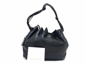 1円 ■美品■ GUCCI グッチ 94901 001998 レザー 巾着型 ワンハンドル ショルダーバッグ 肩掛け レディース ブラック系 FA7961