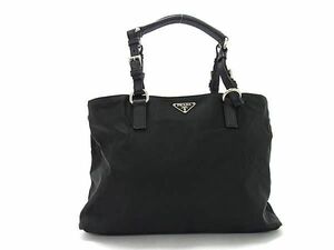 1円 PRADA プラダ テスートナイロン×レザー ハンドバッグ トートバッグ ショルダー 肩掛け レディース ブラック系 AX6566