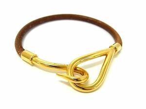 1 jpy # beautiful goods # HERMES Hermes jumbo leather Gold metal fittings bracele bangle accessory lady's men's brown group FA8095