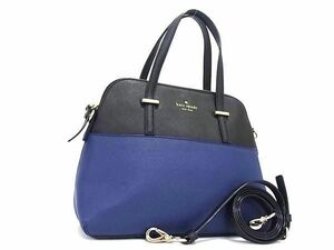 1円 ■極美品■ kate spade ケイトスペード レザー クロスボディ 2WAY ハンドバッグ ショルダーバッグ ブルー系×ブラック系 FA7967