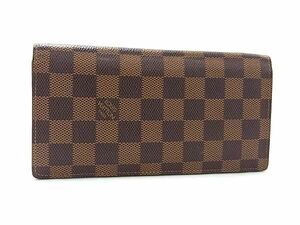 1円 ■美品■ LOUIS VUITTON ルイヴィトン N60017 ダミエ ポルトフォイユ ブラザ 二つ折り 長財布 ウォレット ブラウン系 EA2334