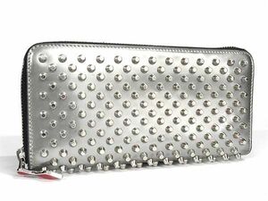 1 jpy # beautiful goods #Christian Louboutin Louboutin panel to-ne spike studs leather round fastener long wallet wallet silver group EA2337
