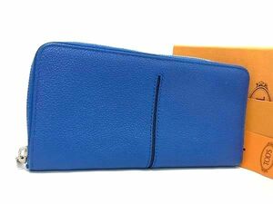 1 jpy # beautiful goods # TODS Tod's leather round fastener long wallet wallet . inserting change purse . card inserting lady's men's blue group AX6693