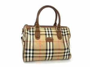 1 иен Burberrys Burberry znoba проверка парусина × кожа ручная сумочка Mini Boston женский оттенок бежевого × оттенок коричневого AX6623