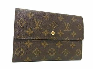 1円 LOUIS VUITTON ルイヴィトン M60135 モノグラム ポシェット パスポール 三つ折り 長財布 ウォレット カード入れ ブラウン系 AX6794