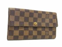 1円 LOUIS VUITTON ルイヴィトン N61725 ダミエ ポシェットポルトモネクレディ 二つ折り 長財布 ウォレット ブラウン系 FA8147_画像1