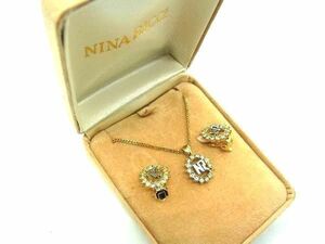 ■美品■ NINA RICCI ニナリッチ ラインストーン ネックレス ペンダント イヤリング アクセサリー 2点セット ゴールド系 DD8990