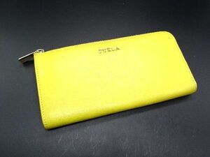 ■美品■ FURLA フルラ レザー L字ファスナー 長財布 ウォレット 小銭入れ 札入れ レディース イエロー系 DE1040