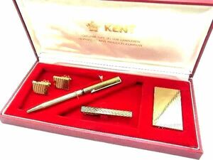 ■美品■ KENT ケント カフス カフリンクス タイピン ボールペン ライター アクセサリー 喫煙具 4点セット メンズ ゴールド系 DE2360