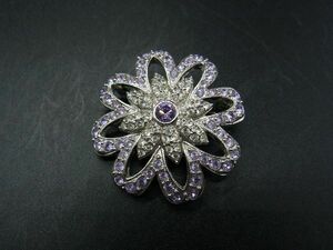 ■美品■ SWAROVSKI スワロフスキー フラワー ブローチ バッジ バッヂ アクセサリー シルバー系×クリア×ラベンダー系 DE2411