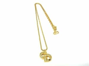 1円 ■美品■ ChristianDior ディオール ヴィンテージ CDロゴ ラインストーン ネックレス ペンダント アクセサリー ゴールド系 AW7690