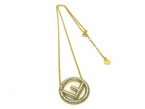 1 jpy FENDI Fendi efiz rhinestone necklace pendant accessory lady's silver group × gold group FA5243