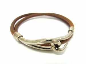 1 jpy HERMES Hermes jumbo leather silver metal fittings 2 ream bracele choker accessory brown group × silver group FA4796