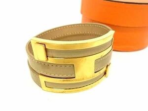 1 jpy HERMES Hermes psps leather Gold metal fittings bangle bracele accessory lady's beige group × gold group FA4767