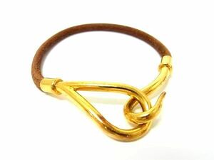 1 jpy # beautiful goods # HERMES Hermes jumbo leather Gold metal fittings 2 ream bracele choker accessory brown group × gold group AZ3292