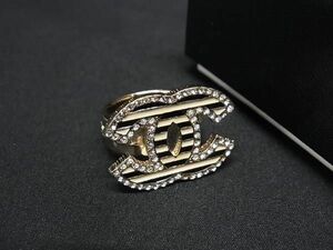 1 иен # прекрасный товар # CHANEL Chanel здесь Mark 06A стразы кольцо кольцо аксессуары примерно 12 номер оттенок золота × крем серия AZ4108