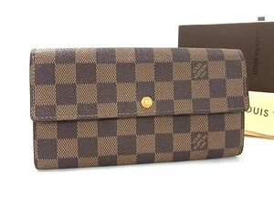 1円 ■美品■ LOUIS VUITTON ルイヴィトン N61724 ダミエ ポシェット ポルトモネ クレディ 二つ折り 長財布 ウォレット ブラウン系 AZ4083