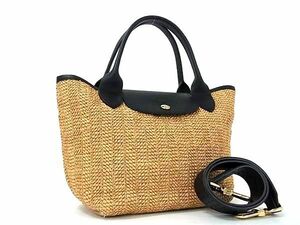 1 jpy # beautiful goods # LONGCHAMP Long Champ rup rear -ju Neo straw 2WAY basket bag handbag shoulder brown group AY3362