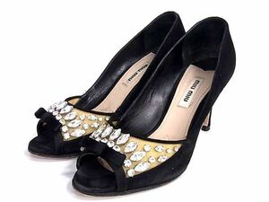 1 jpy miumiu MiuMiu biju- ribbon open tu heel pumps declared size 35 1/2 ( approximately 22.5cm) shoes shoes black group AZ4322