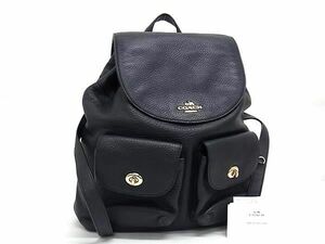 1円 ■美品■ COACH コーチ F37410 ビリー レザー 巾着型 ターンロック リュックサック バックパック レディース ネイビー系 AY3646