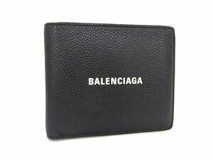 1円 ■美品■ BALENCIAGA バレンシアガ 594549 レザー 二つ折り 財布 ウォレット 札入れ メンズ ブラック系 FB0769