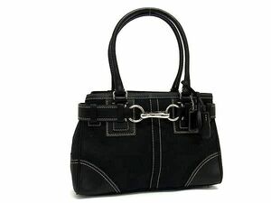 1円 ■極美品■ COACH コーチ 10245 シグネチャー キャンバス×レザー ハンドバッグ ショルダー トート 肩掛け ブラック系 AZ4252