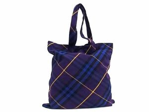 1 jpy # beautiful goods # BURBERRY Burberry cotton 100% check pattern tote bag shoulder shoulder .. lady's men's purple series AZ4258