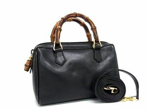 1円 ■美品■ GUCCI グッチ 007 122 0232 バンブー レザー 2WAY クロスボディ ショルダーバッグ 斜め掛け ブラック系 FB0731