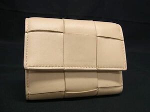 1円 ■美品■ BOTTEGA VENETA ボッテガヴェネタ カセット レザー 三つ折り 財布 ウォレット 小銭入れ 札入れ ベージュ系 FB0780