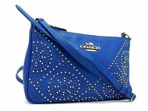 1 jpy # beautiful goods # COACH Coach leather studs Cross body shoulder bag pochette diagonal .. lady's blue group FA7963